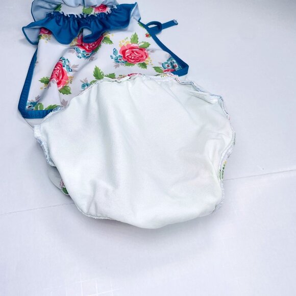 Oopsie Daisy Girls Low Back Ruffle Bum Floral Halter Tie One Piece Swimsuit 5 - Picture 7 of 14